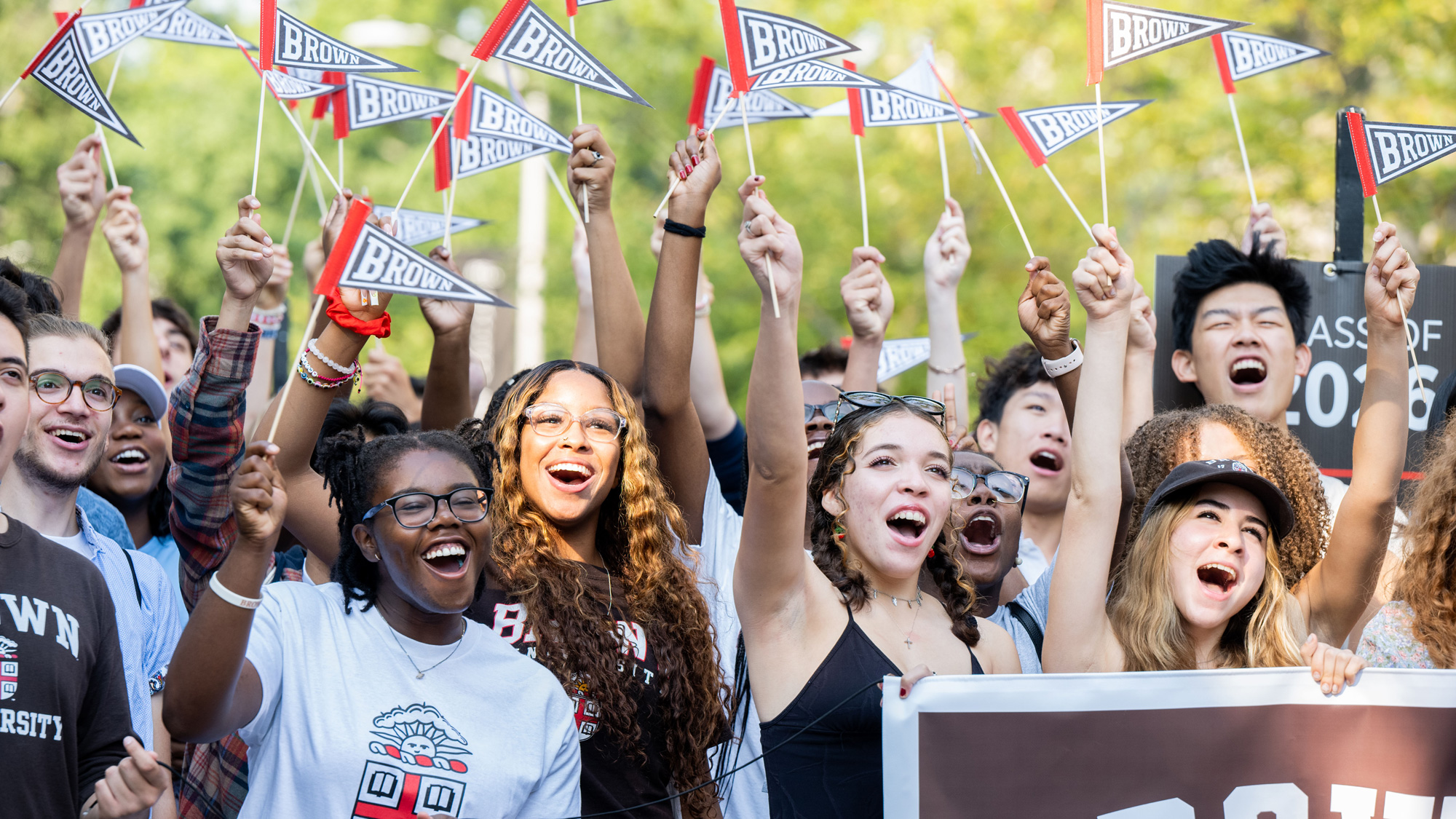 Students of diverse backgrounds celebrating start of their education at Brown University